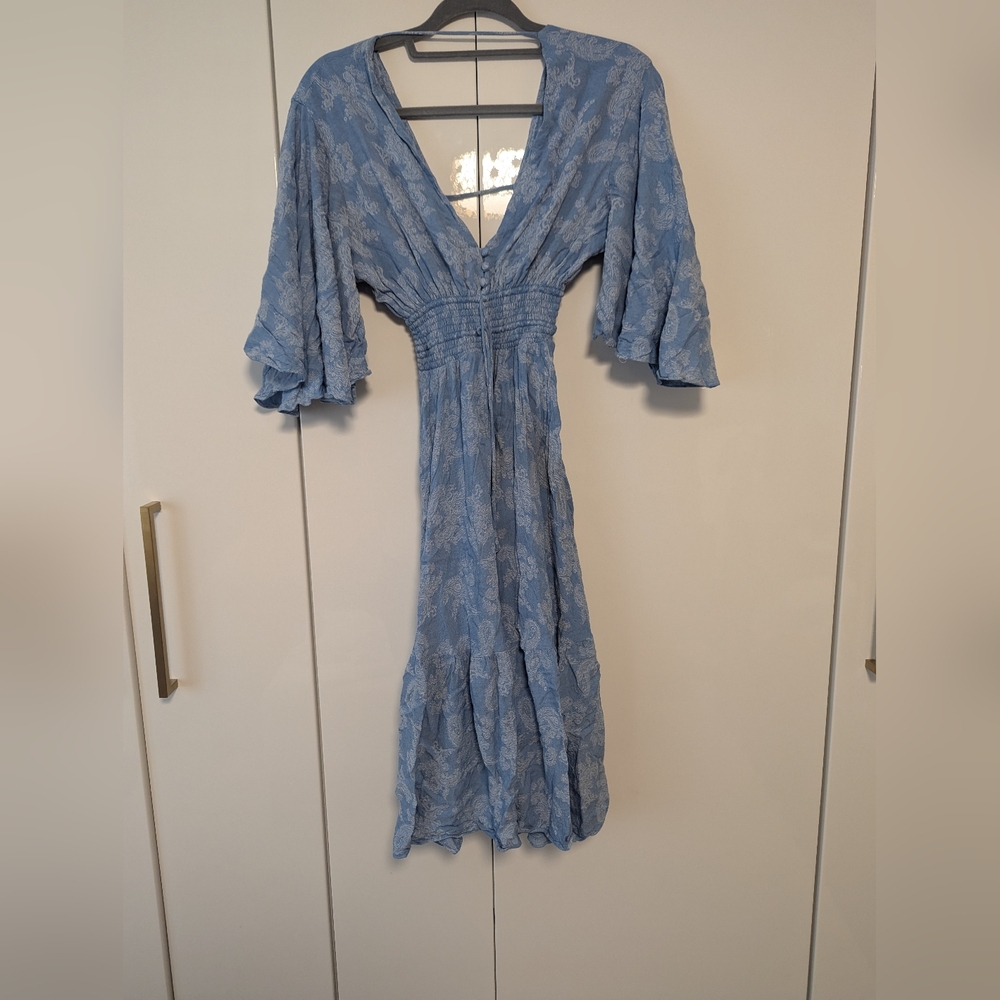 Blue Paisley Summer Midi Dress
